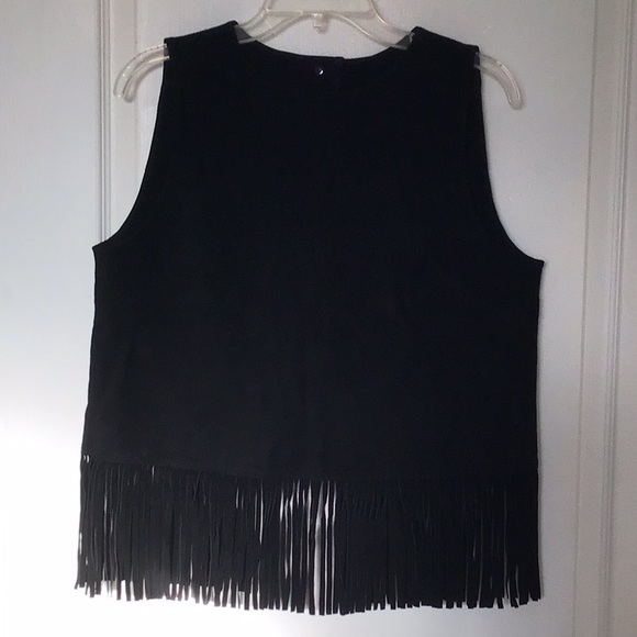 ASOS Black Leather Suede Fringe Top - Picture 1 of 13